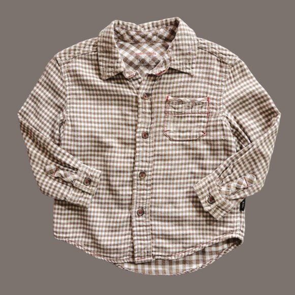 Tan Gingham Button Up Shirt: 3T - Picture 1 of 5